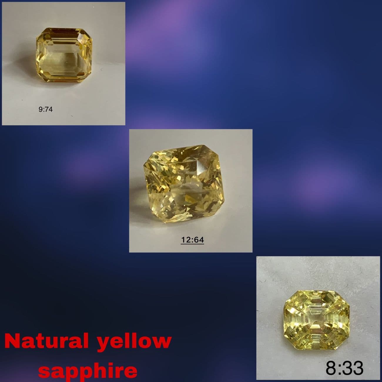 Natural yellow sapphires up to 12.64 carat