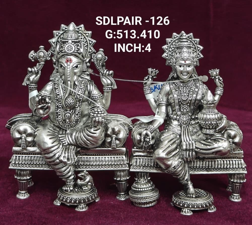 Silver Laxmi-Ganesh pair