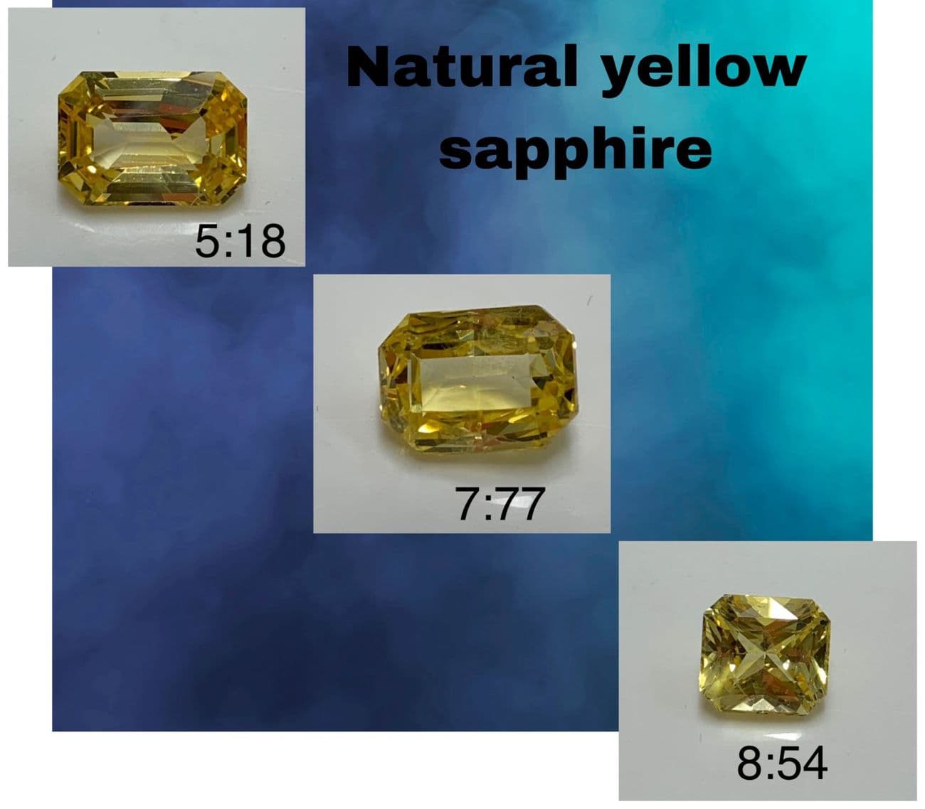 Natural yellow sapphires, 5.18 to 8.54 carat